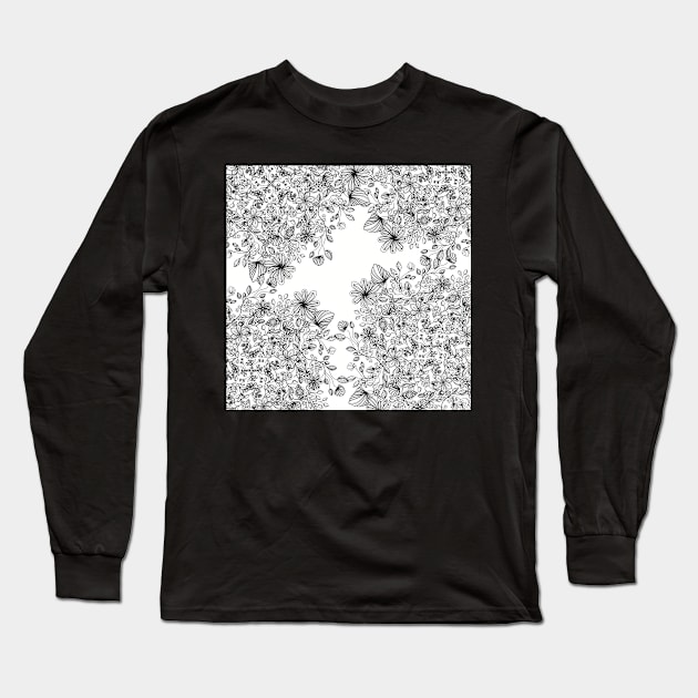 Delicate Petal Explosion - Black and White Zentangle - Digitally Illustrated Flower Pattern for Home Decor, Clothing Fabric, Curtains, Bedding, Pillows, Upholstery, Phone Cases and Stationary Long Sleeve T-Shirt by cherdoodles